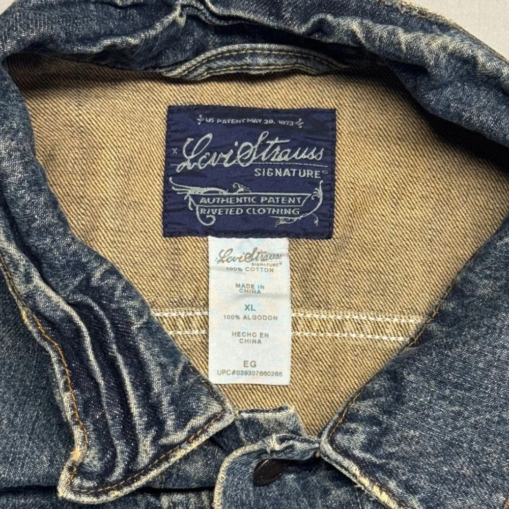 Levi Strauss Signature Mens XL Blue Denim Trucker Jacket Medium Wash